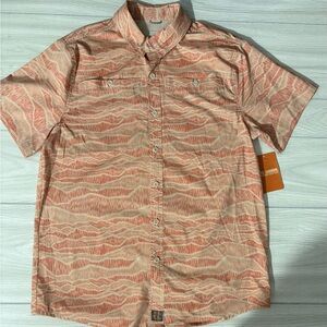 Men's Casual Button-Down Shirt - Orange Pattern